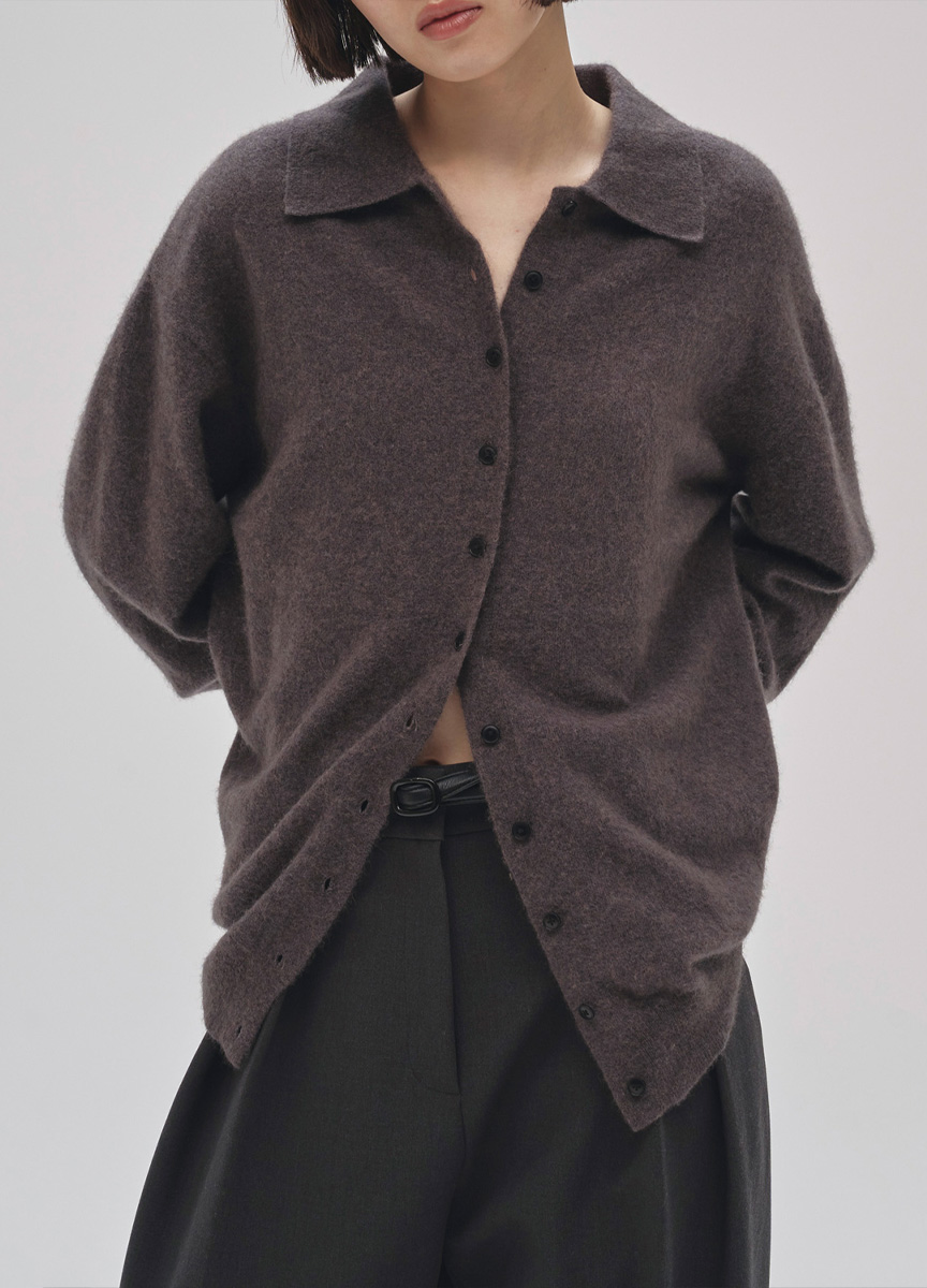 毛混針織POLO領上衣